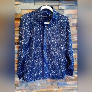 Flowered blue button down